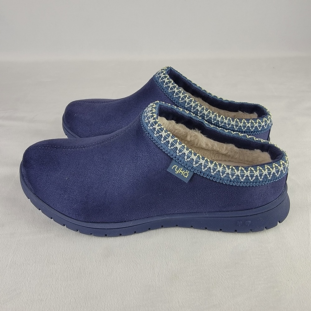 Ryka Stellar Womens Academy Blue Faux Suede Fur Lined Mules Slippers 7.5M NEW - Picture 3 of 7
